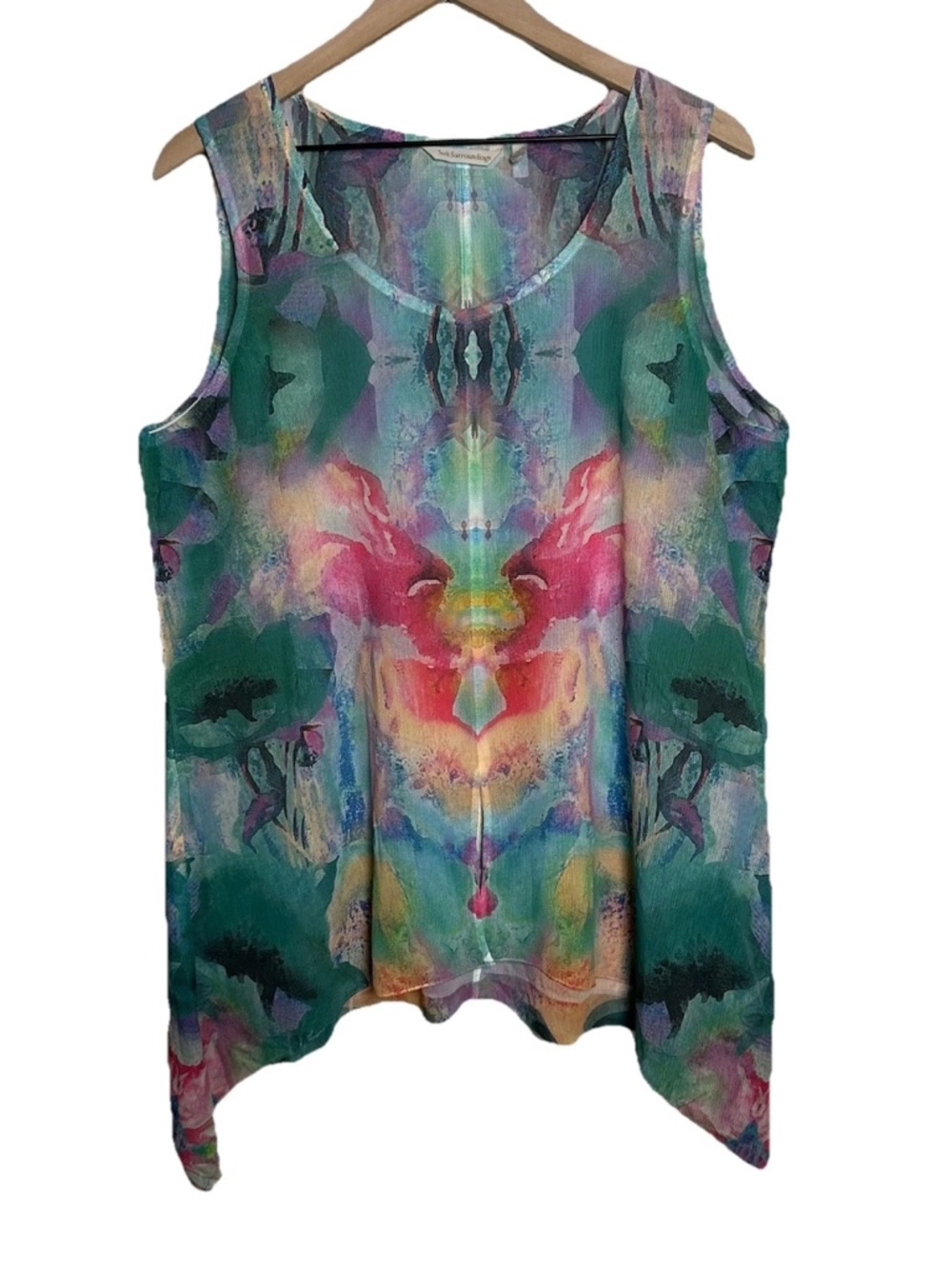Soft Surroundings Waterflower Sleeveless Top Size Large Colorful Sheer Print